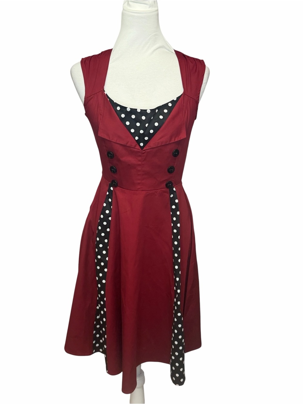 Killreal Vintage-Inspired Red Polka Dot Panel Fit-and-Flare Dress